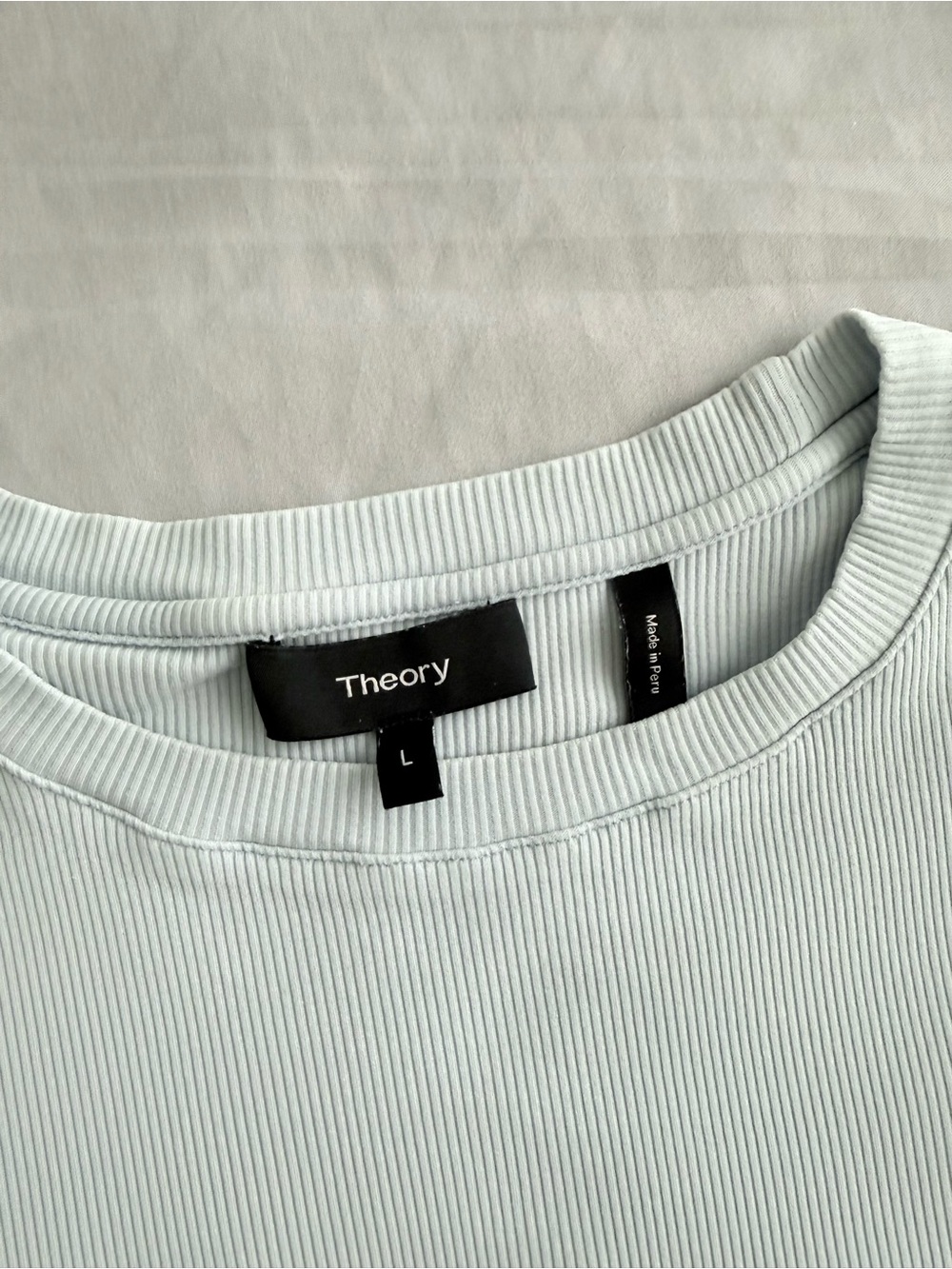 Theory Light Blue Ribbed Crew Neck Short Sleeve Tee